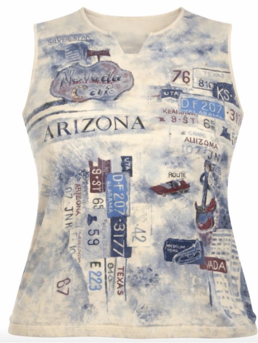 VTG Route 66 Women’s XL Tank Top License Plate Café Graphic Distressed Americana
